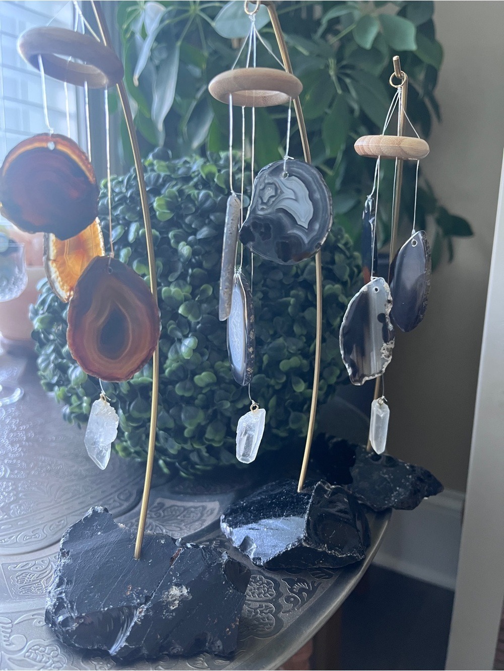 Black Obsidian and agate Desk chime
